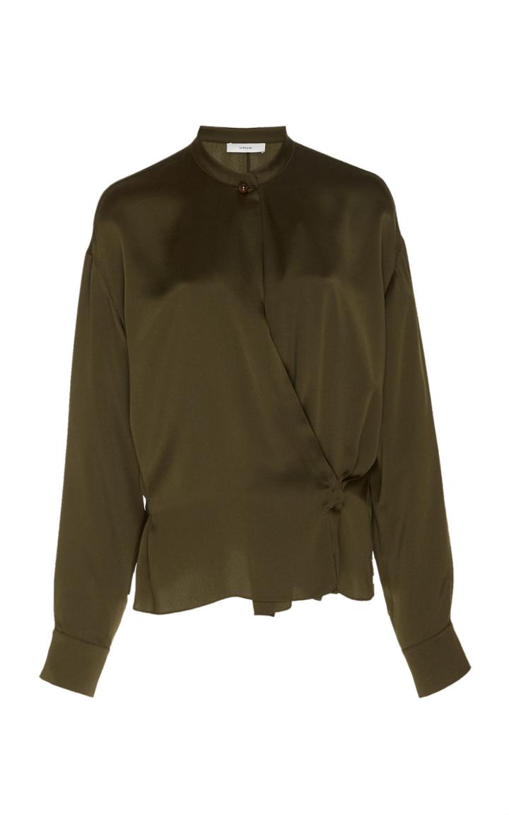 Vince Tied Silk Crepe De Chine Wrap Blouse