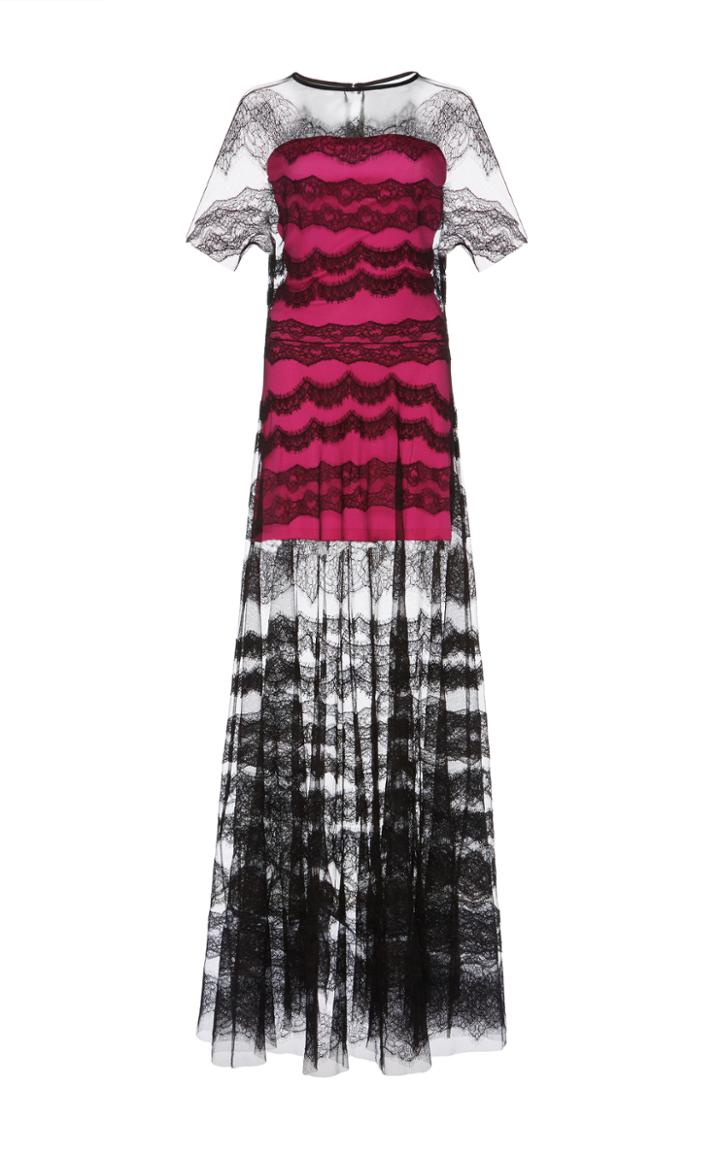 Emilio De La Morena Short Sleeve Tiered Lace Dress
