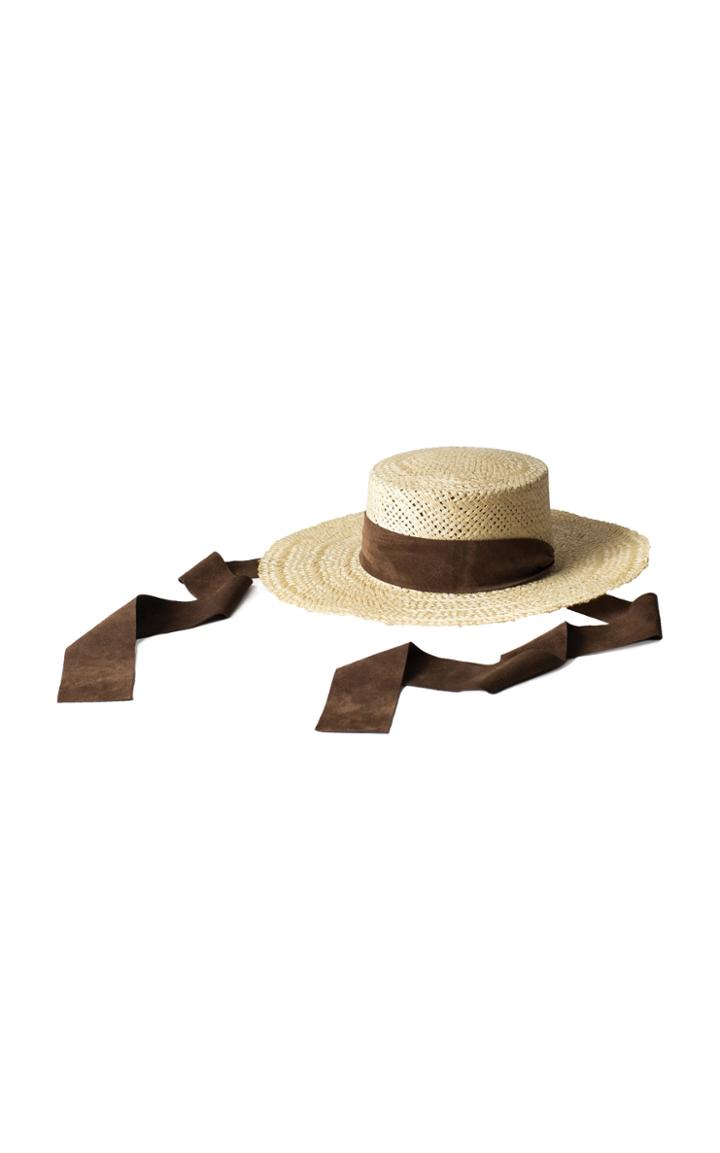 Janessa Leone Nina Suede-trimmed Straw Hat