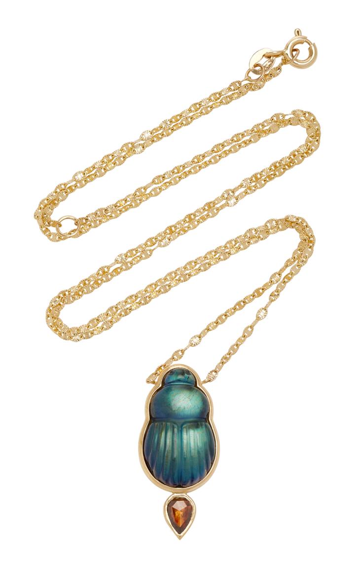 Lito Labradorite Scarab And Brown Diamond Necklace