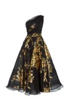 Marchesa One Shoulder Metallic Foil Dress