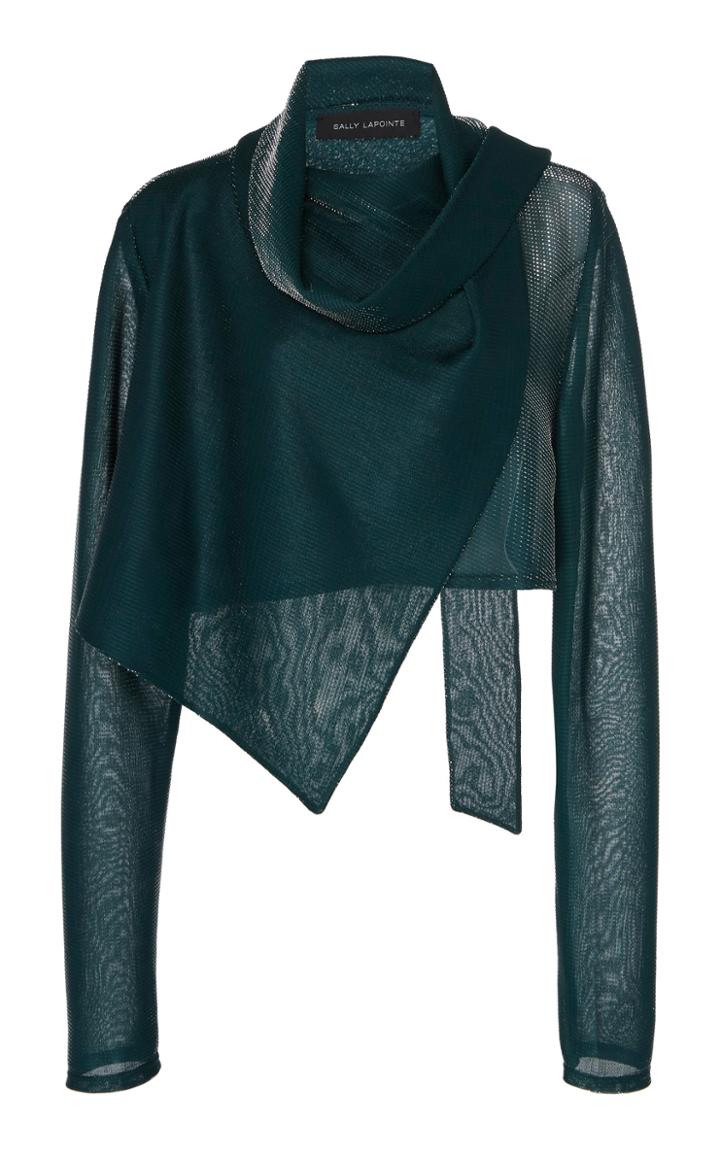 Lapointe Metallic Mesh Cropped Scarf Neck Top