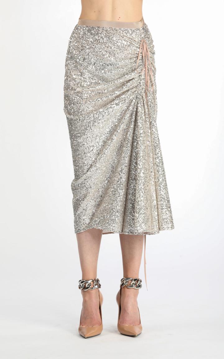 Moda Operandi N21 Tie-detailed Ruched Sequined Midi Skirt