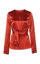 Brandon Maxwell Drape Tie Silk Blouse