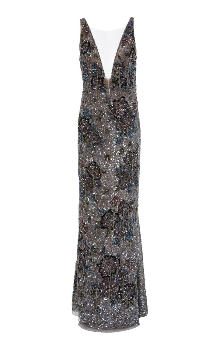 Marchesa Embellished Floral Embroidered Tulle Gown