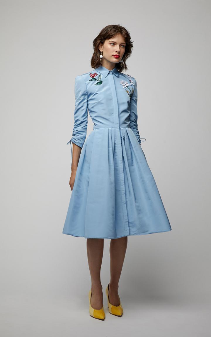 Carolina Herrera Embroidered Silk Shirt Dress