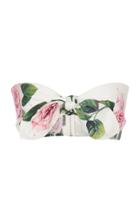 Dolce & Gabbana Tie-front Floral-print Cotton-poplin Bandeau Top Size: