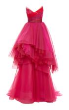 Monique Lhuillier French Tulle Asymmetrical Tiered Gown