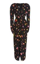 Monique Lhuillier Floral Georgette L/s Dress
