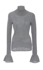 Veronica Beard Lilia Metallic Rib-knit Turtleneck Top