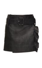 Prada Leather Skirt With Accent Ruffle