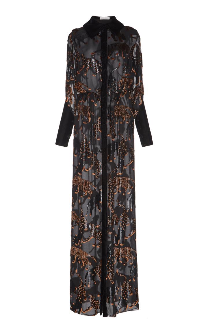 Sandra Mansour Mousseline Velvet Maxi Dress