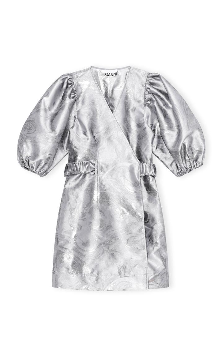 Moda Operandi Ganni Shiny Jacquard Mini Wrap Dress