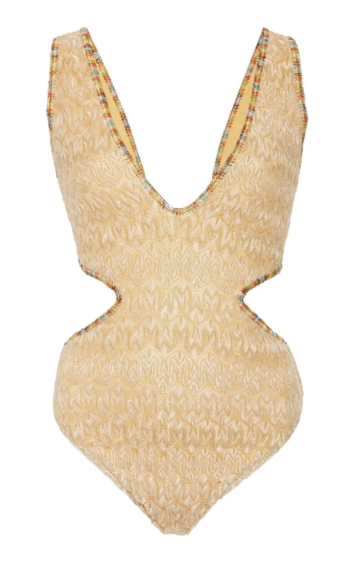 Missoni Mare Gold Wave Cutout Crepe One Piece Swimsuit