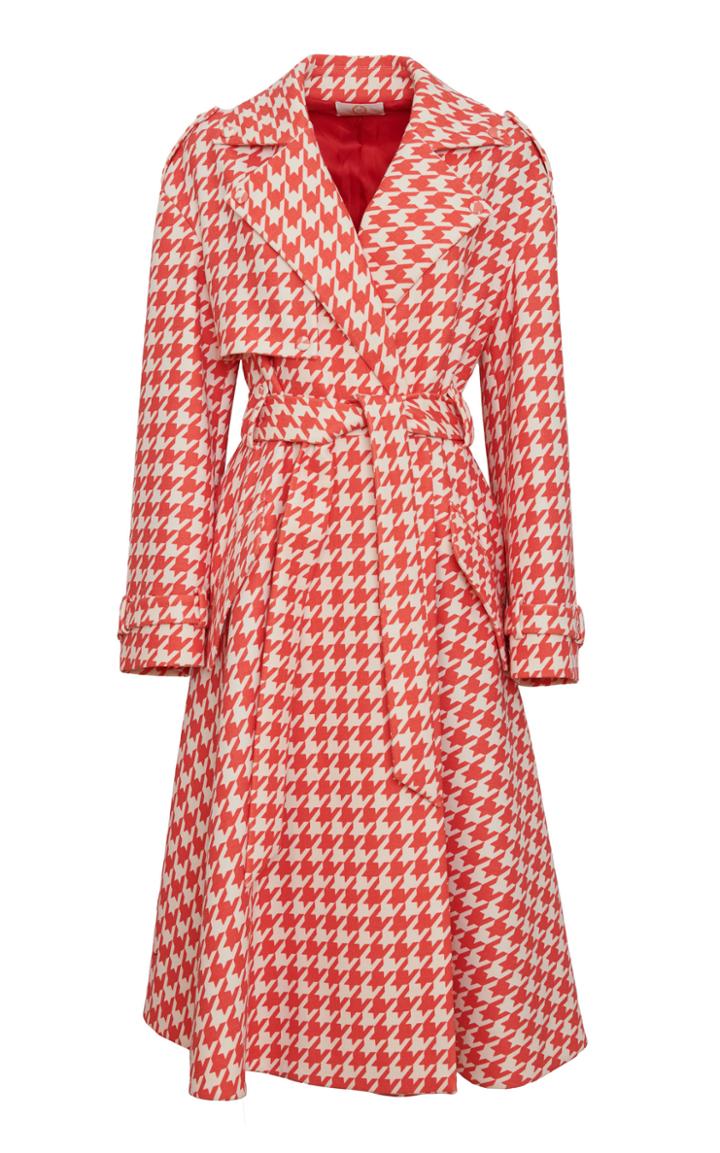 Sara Battaglia Belted Houndstooth-print Trench Coat