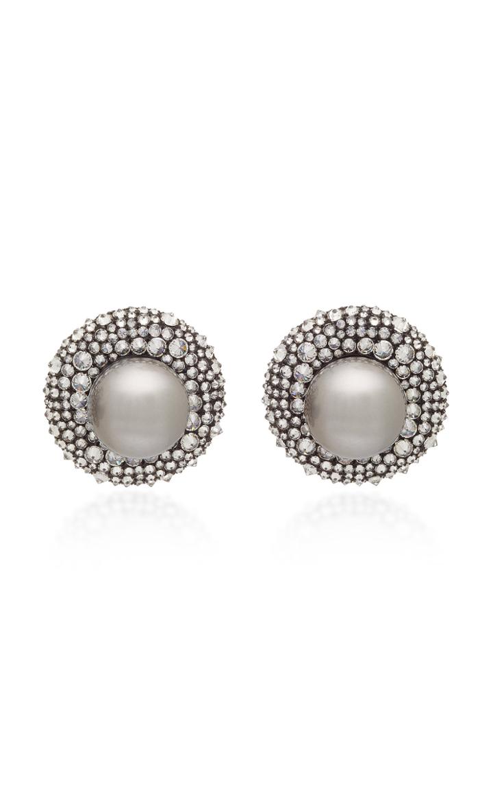 Lauren X Khoo Rhodium-plated 18k White Gold Pearl And Diamond Earrings