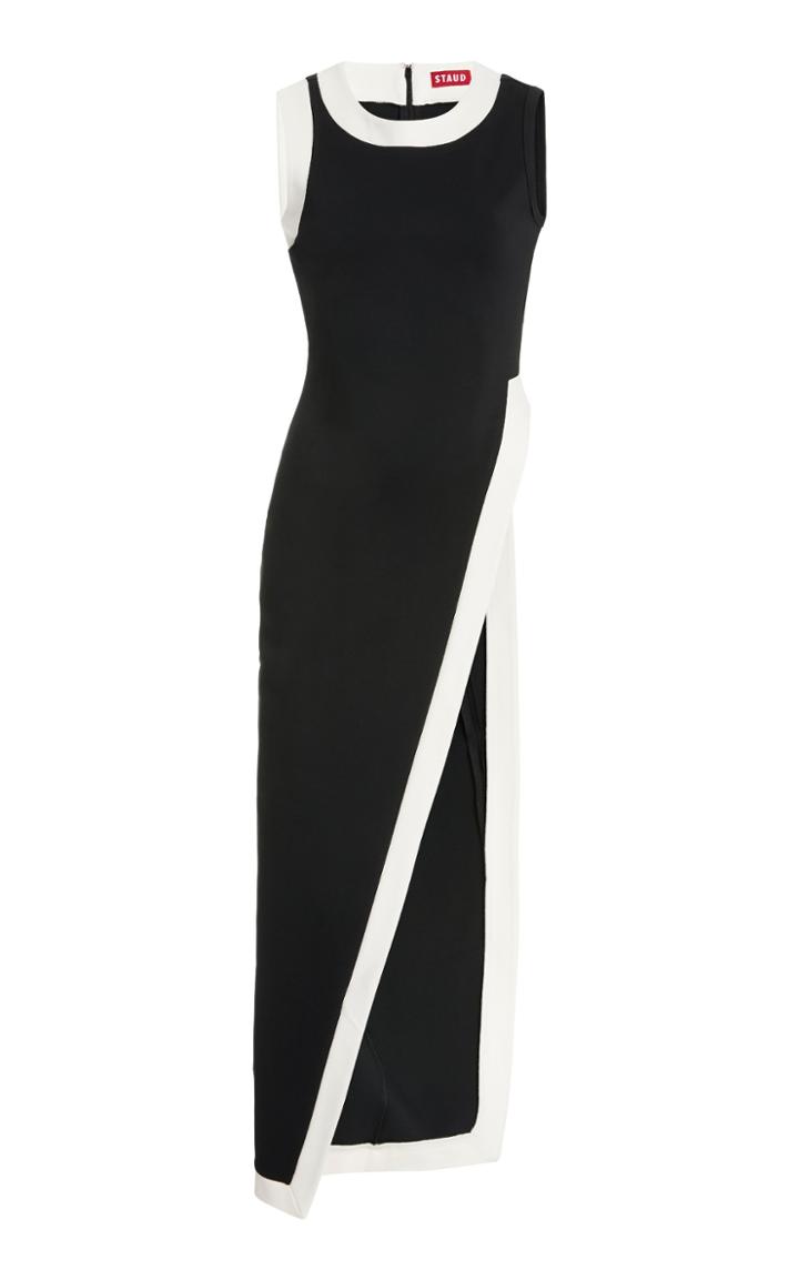 Staud Pointer Asymmetric Two-tone Stretch-knit Top