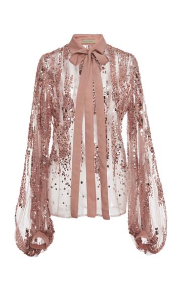 Elie Saab Sequin Embroidered Pussy Bow Blouse
