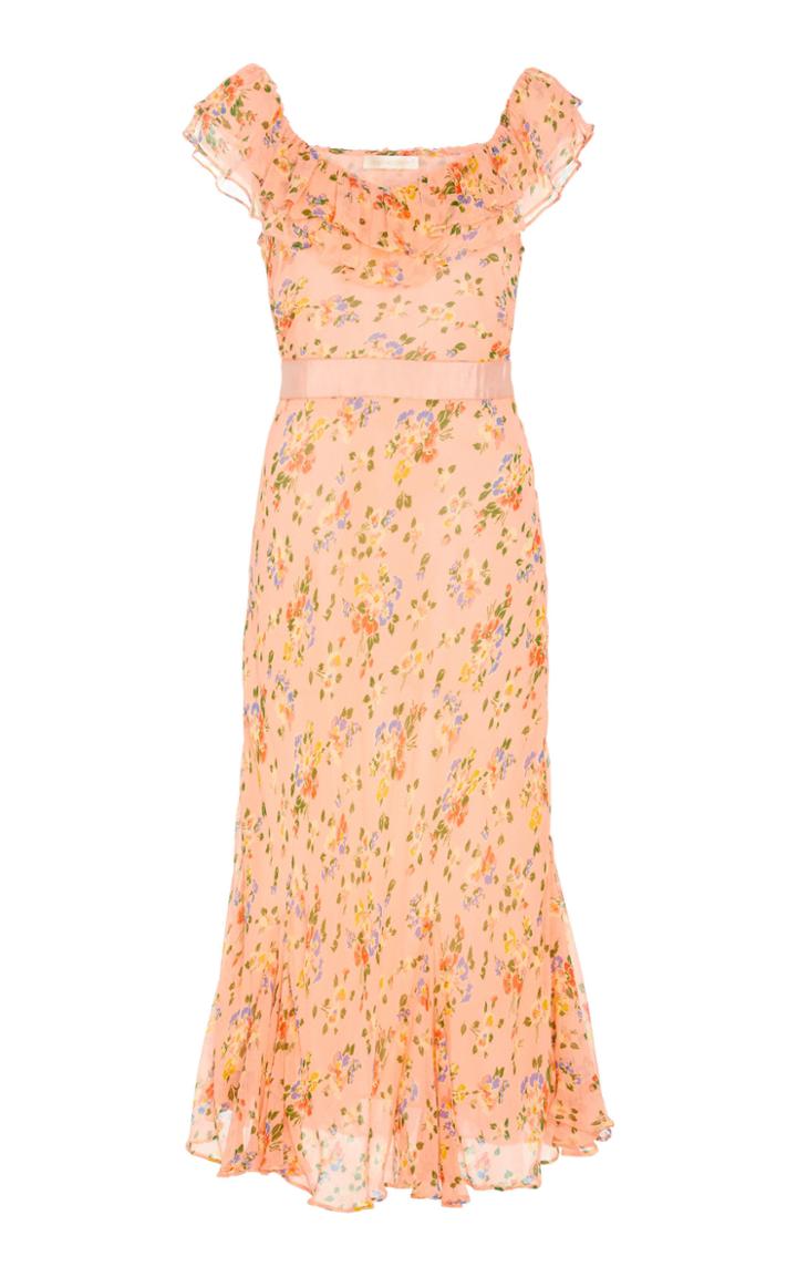 Moda Operandi Loveshackfancy Faith Ruffle Silk Midi Dress Size: 00