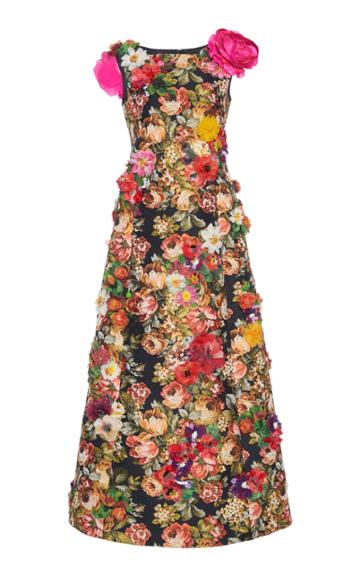 Dolce & Gabbana Ruched Floral Print Appliqu Sleek Maxi Dress
