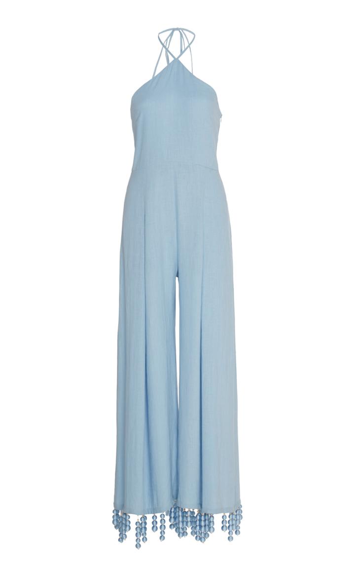 Cult Gaia Yasmina Bead-embellished Linen Flared Jumpsuit