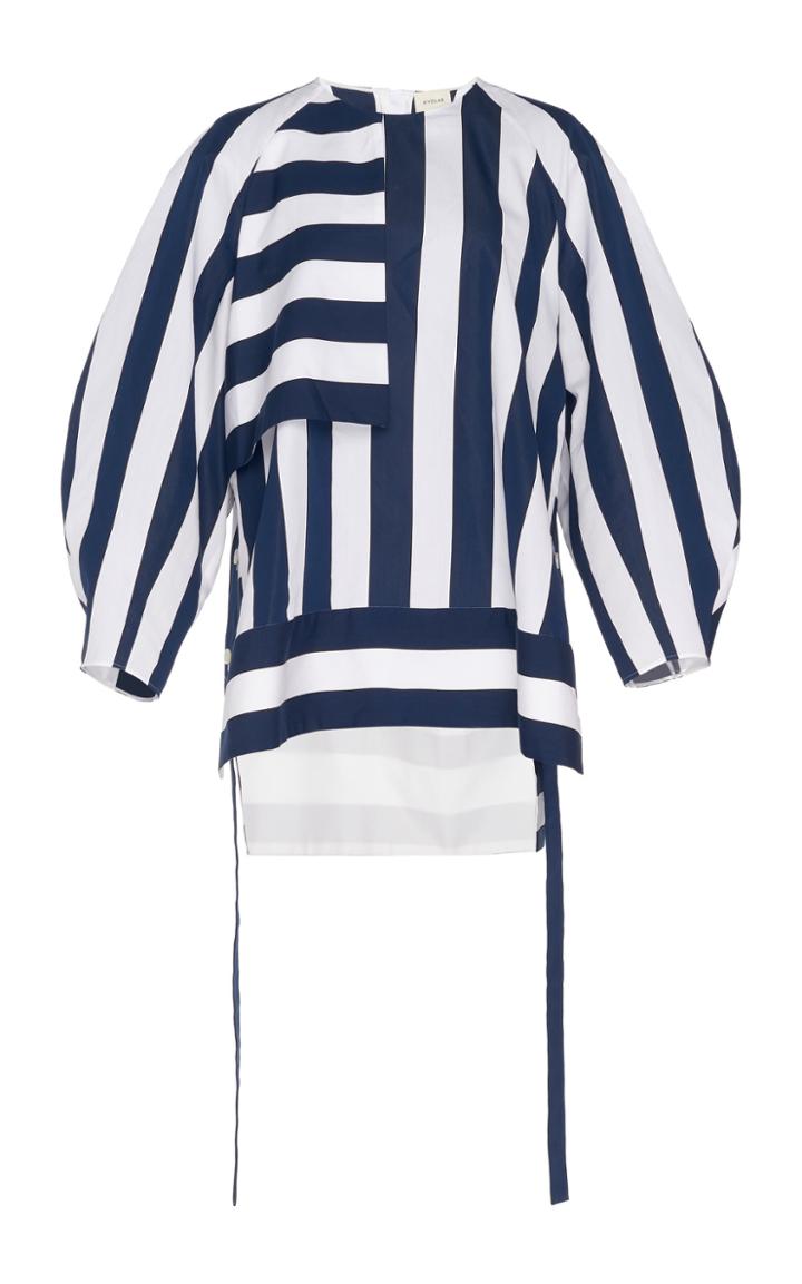 Cyclas Cotton-silk Stripe Curved Sleeve Top