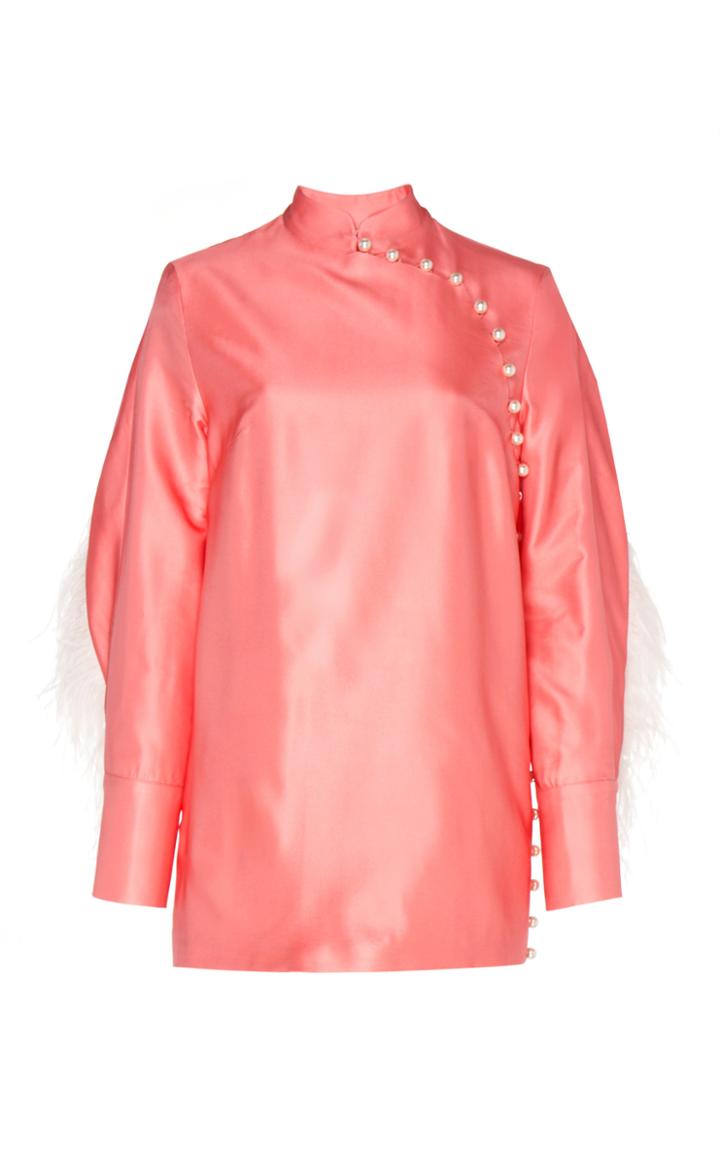 Moda Operandi Huishan Zhang Tina Feather And Pearl-embellished Silk Blouse Size: 6