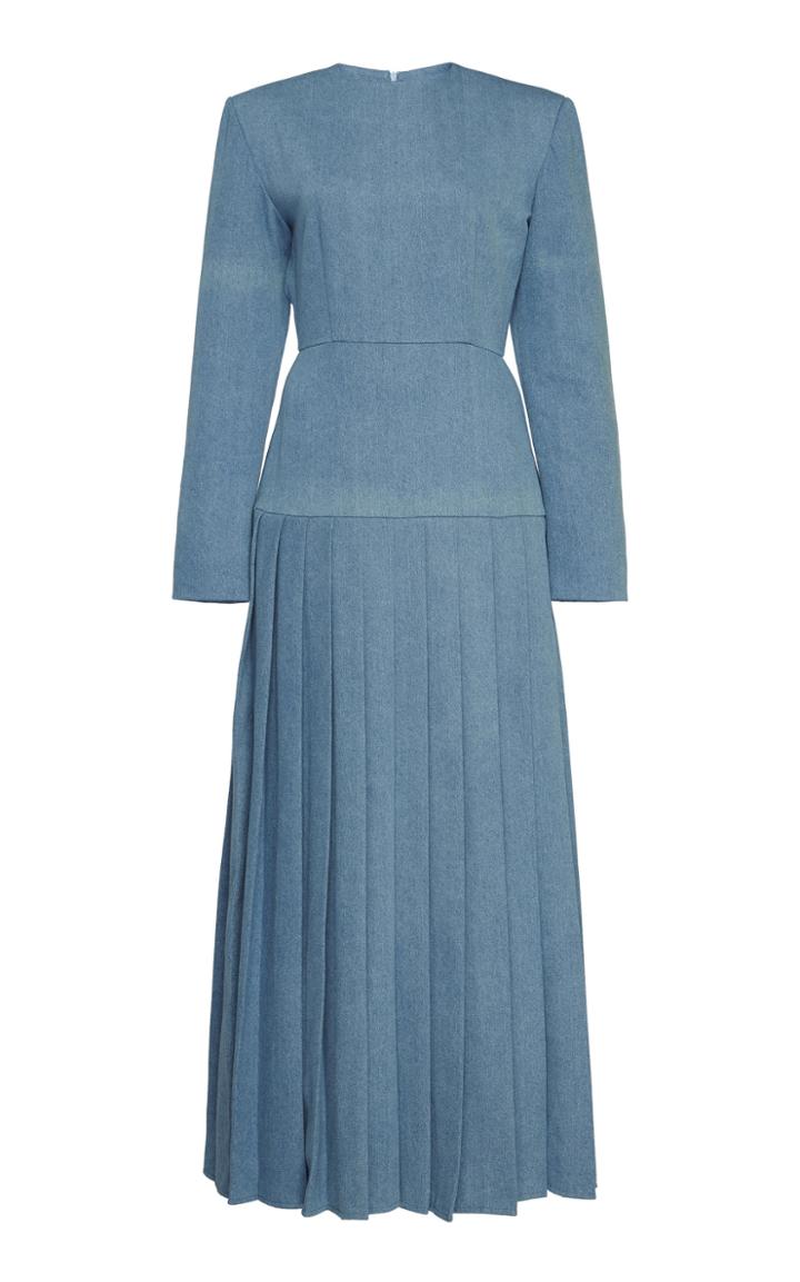 Moda Operandi Rowen Rose Pleated Denim Maxi Dress Size: 36