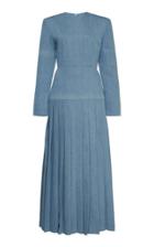 Moda Operandi Rowen Rose Pleated Denim Maxi Dress Size: 36