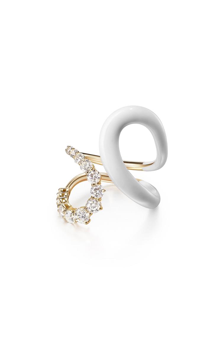 Moda Operandi Melissa Kaye 18k Yellow Gold And White Enamel Aria Jane Ring