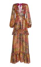 Moda Operandi Dundas Metallic Floral Silk-blend Ruffled Maxi Dress Size: 36