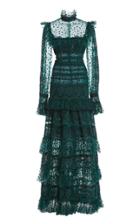 Moda Operandi Costarellos Caterina Ruffled Lace-detailed Flocked Tulle Tiered Gown