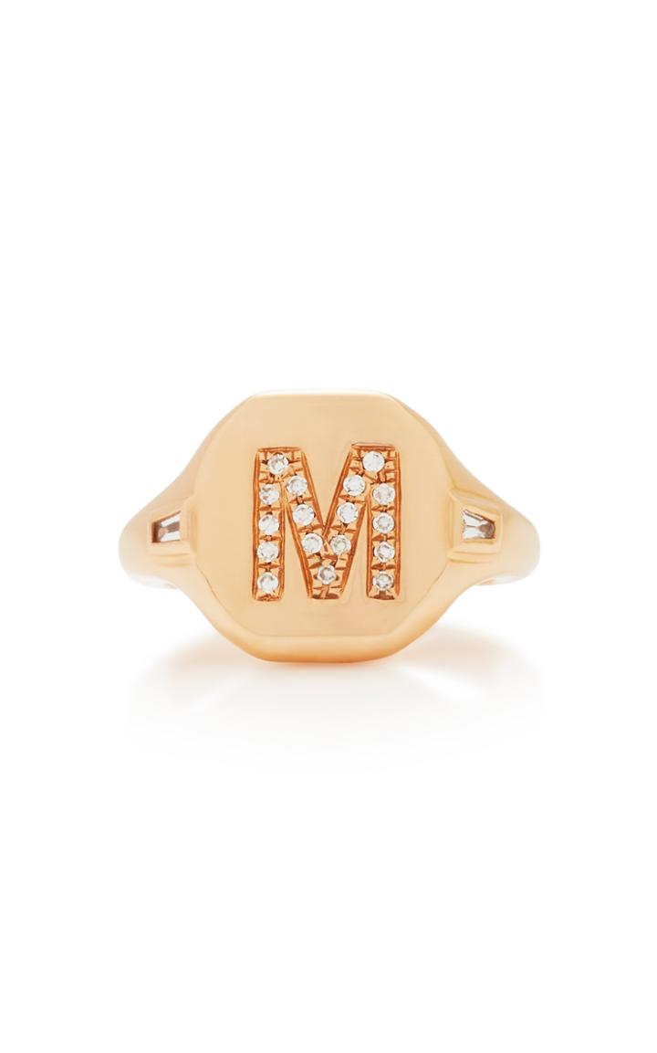 Shay Initial Pinky Ring With Side Diamond Accent