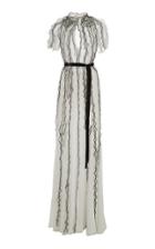 Jason Wu Collection Nano Dot Belted Ruffled Silk Chiffon Gown
