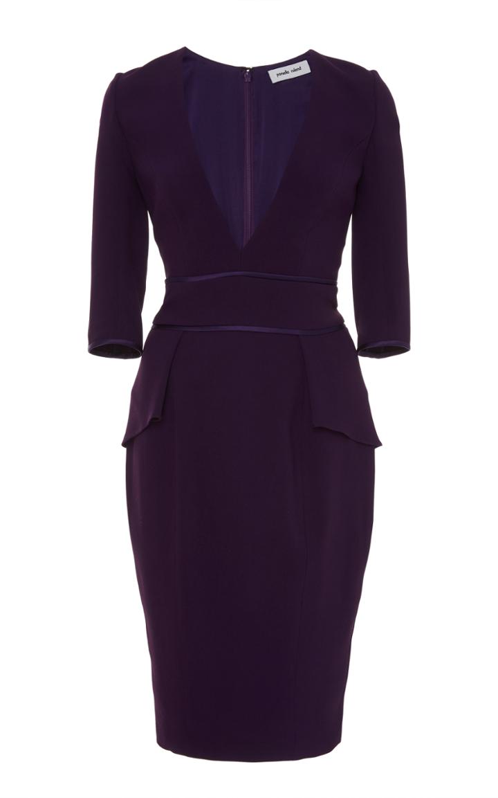 Pamella Roland Amethyst Stretch Crepe Dress With V-neck