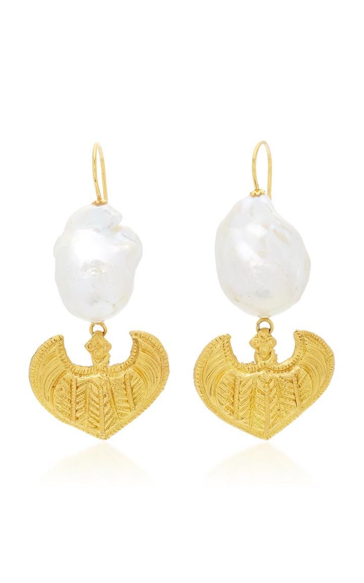 Ranjana Khan Gold Leaf 1 Pearl Earrings