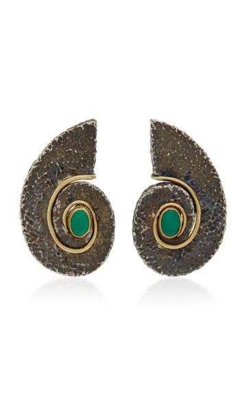 Sorab & Roshi Scroll Sterling Silver 18k Gold And Onyx Earrings