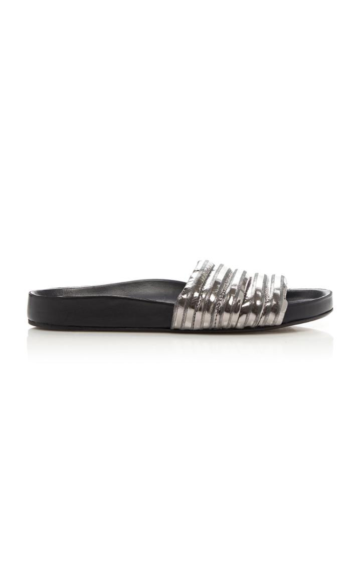 Isabel Marant Hellea Metallic Quilted Leather Slides