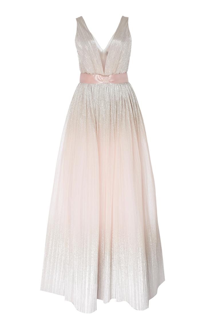 Jenny Packham Romy Pleated Foil V-neck Gown