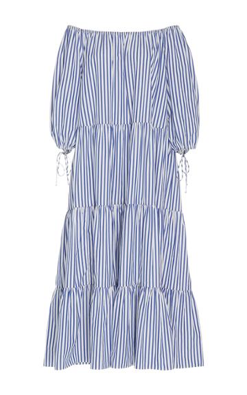 Mds Stripes Blue Stripe Tiered Peasant Dress