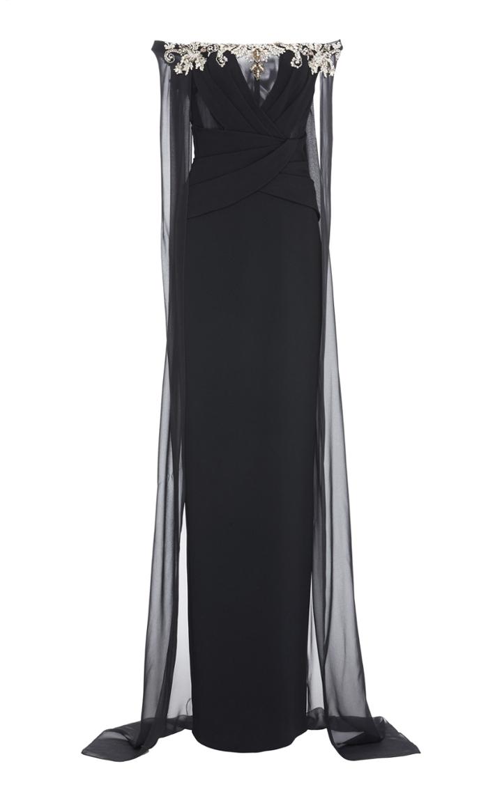 Pamella Roland Crepe And Chiffon Caped Gown