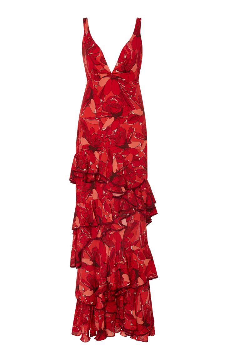 Johanna Ortiz Crimson Georgette Dress