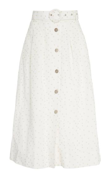 Rebecca Vallance Holliday Polka-dot Linen-blend Midi Skirt