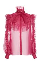 Dolce & Gabbana Ruffle Mock Neck Sheer Organza Button-up Shirt