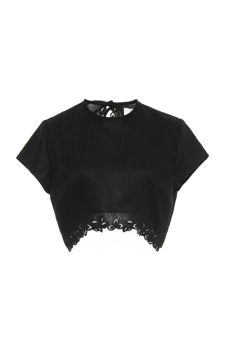 Sir The Label Alena Cropped Floral-embroidered Linen Top