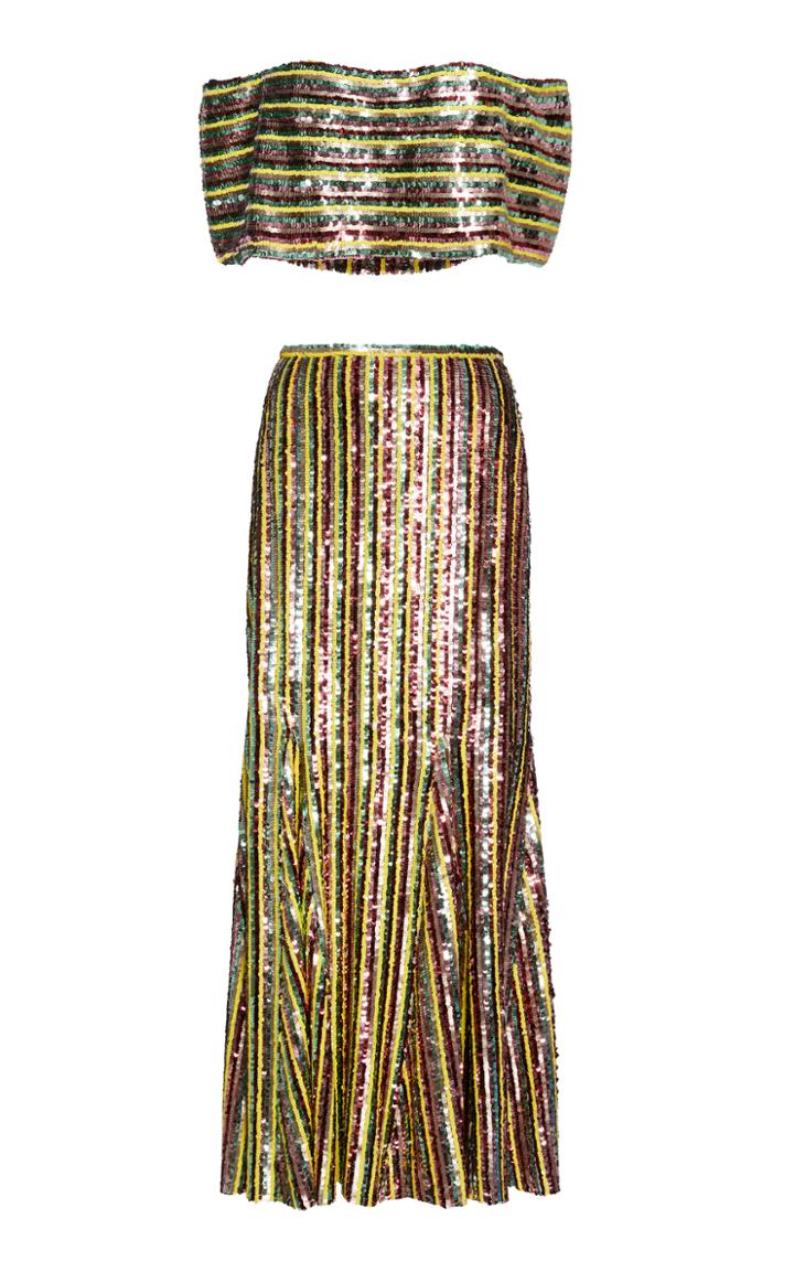 Sandra Mansour M'o Exclusive Beaded Tulle Top And Skirt Set