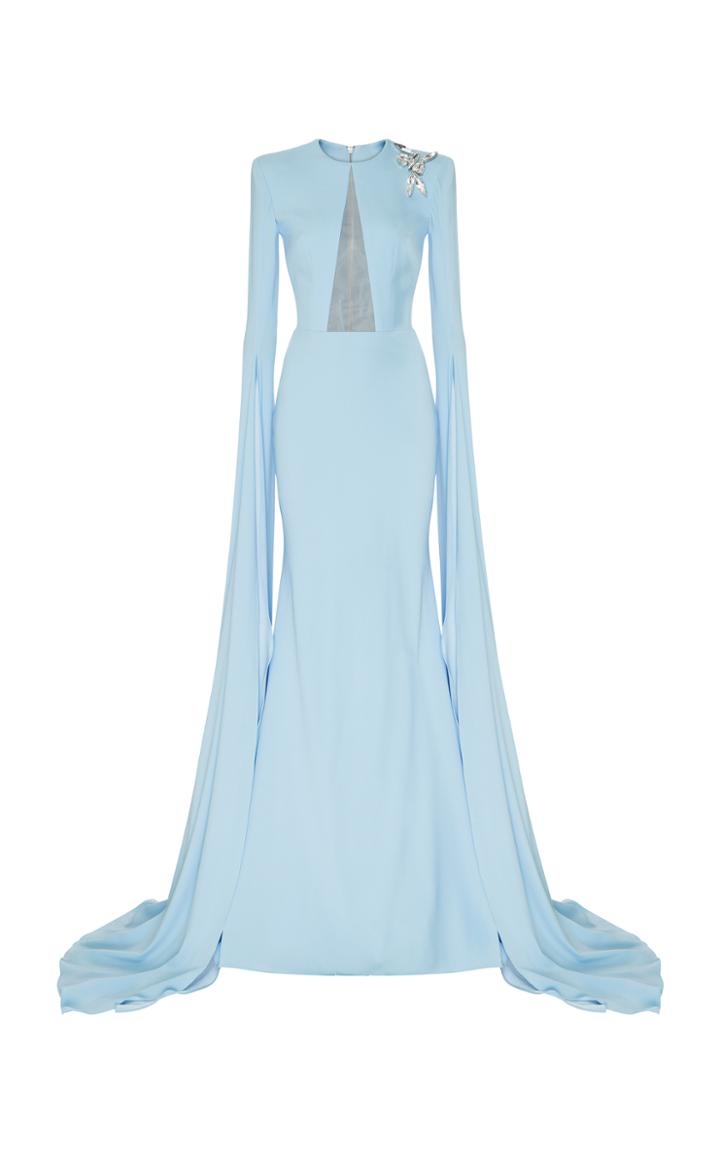 Alex Perry Juliette Satin Crepe Drape L/s Crystal Gown