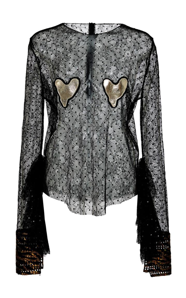 Moda Operandi Anas Jourden Semi-sheer Laced Polka-dot Embellished Top Size: 42