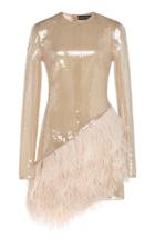 David Koma Feather-trimmed Sequined Mini Dress