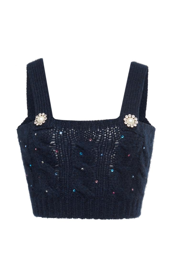 Moda Operandi Alessandra Rich Embellished Cable-knit Cropped Top